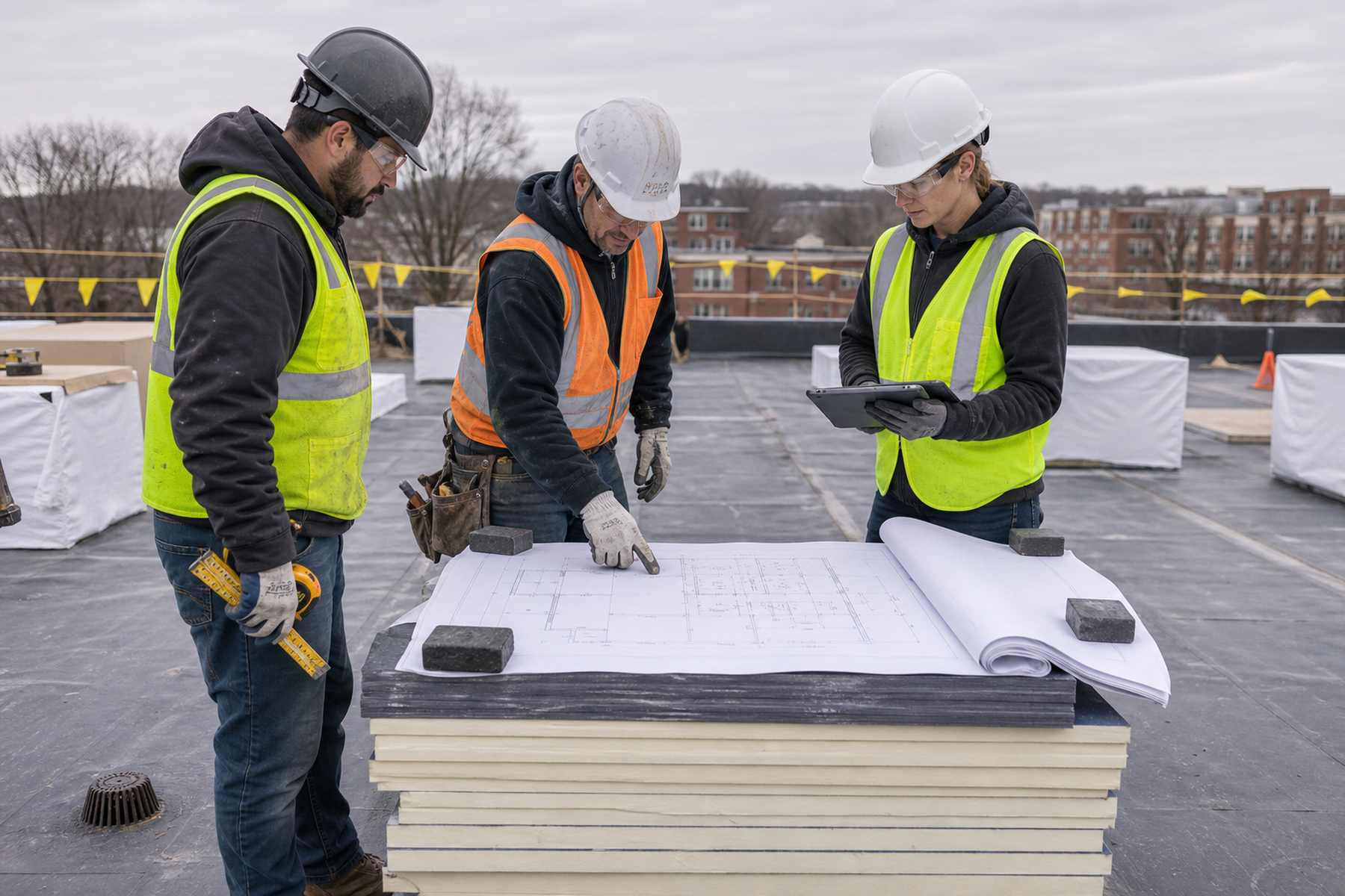 Quantum crew working on a developers, general contractors, and architects roof