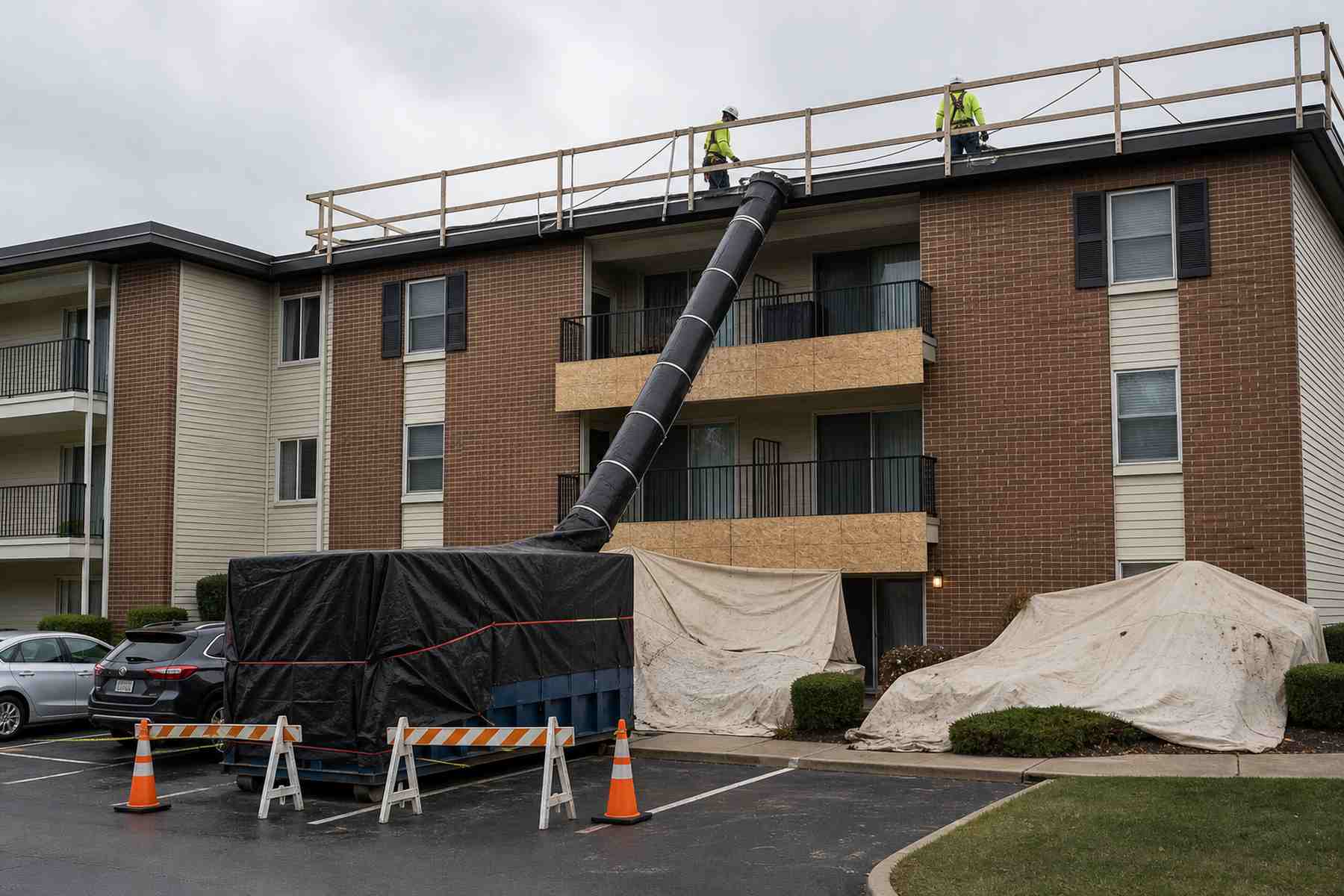Quantum crew working on a multifamily and community associations roof