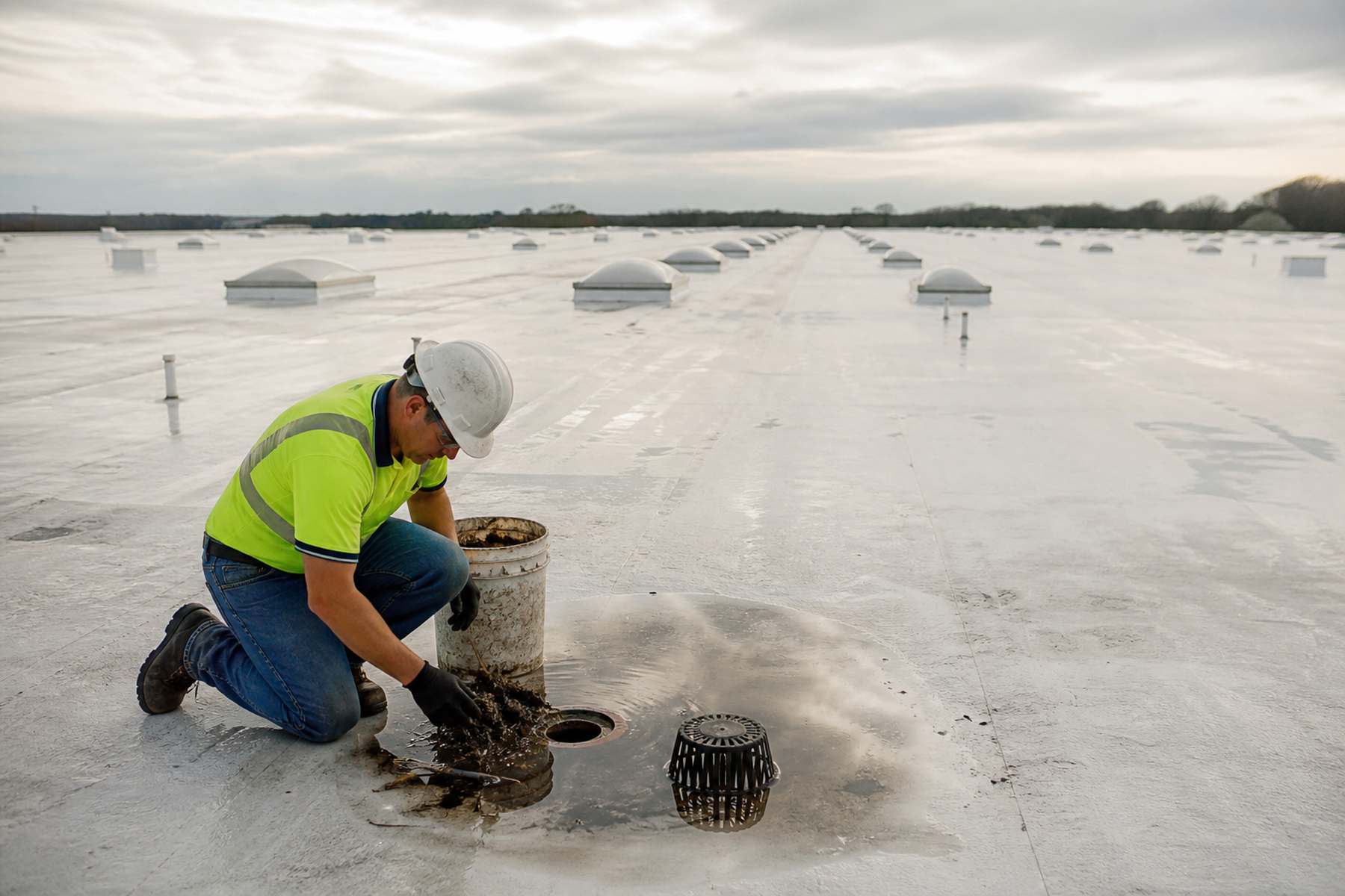 Quantum crew working on a warehouses and distribution centers roof