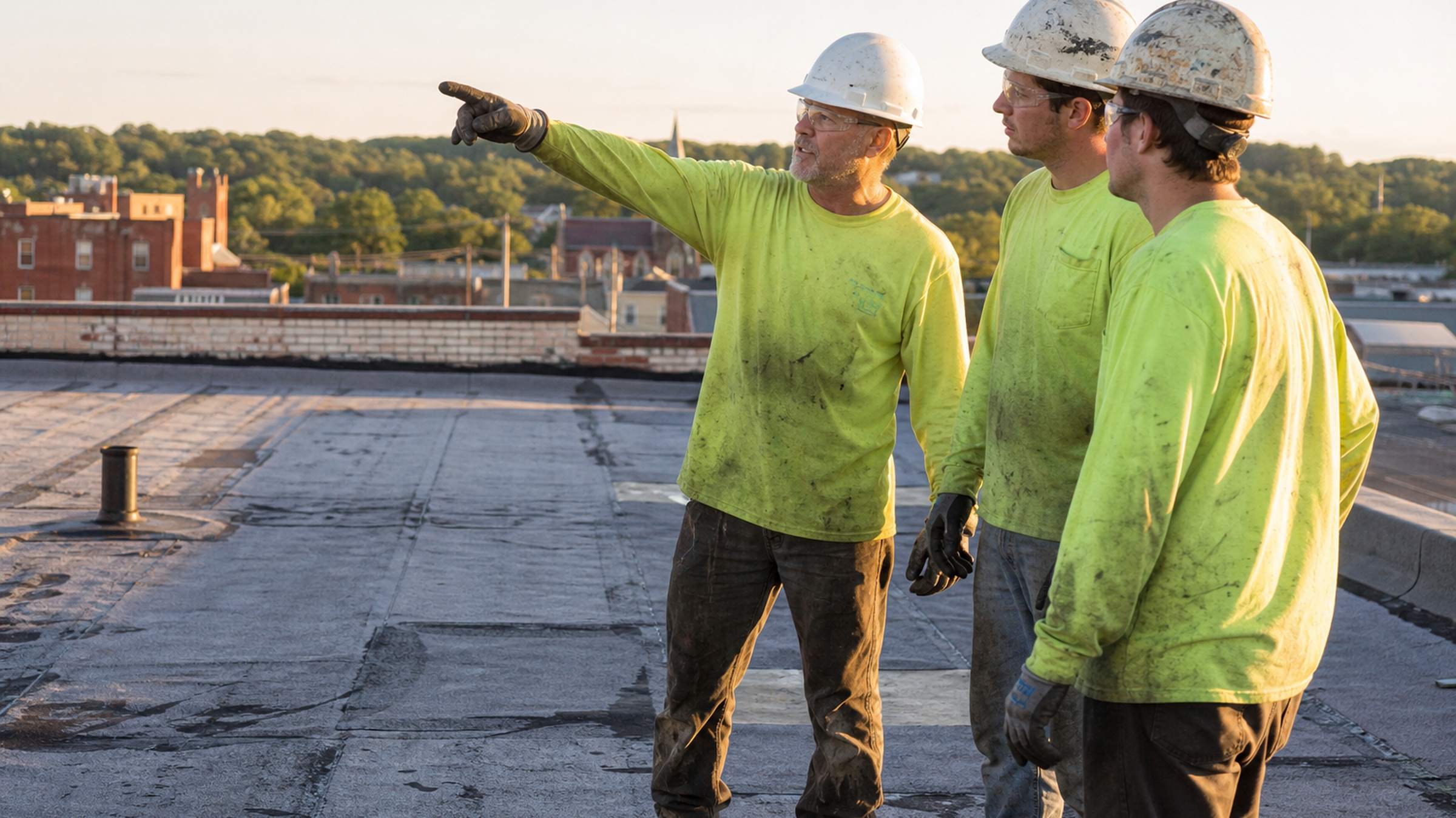 Anthony Avagliano and the Quantum team on a commercial roof